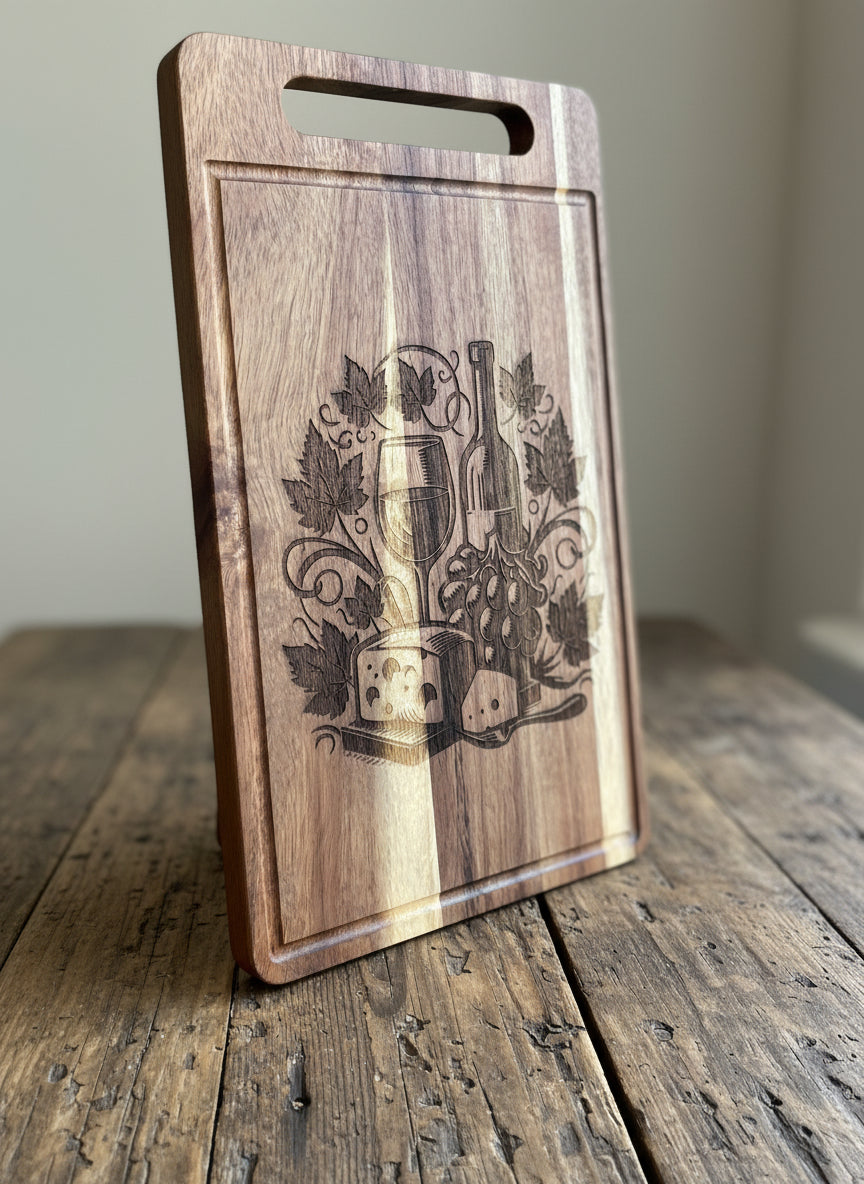 Two-Tone Acacia Wood Engraved Charcuterie Board – Timeless & Elegant