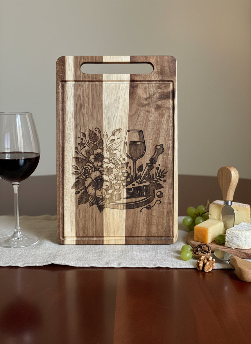 Two-Tone Acacia Wood Engraved Charcuterie Board – Timeless & Elegant