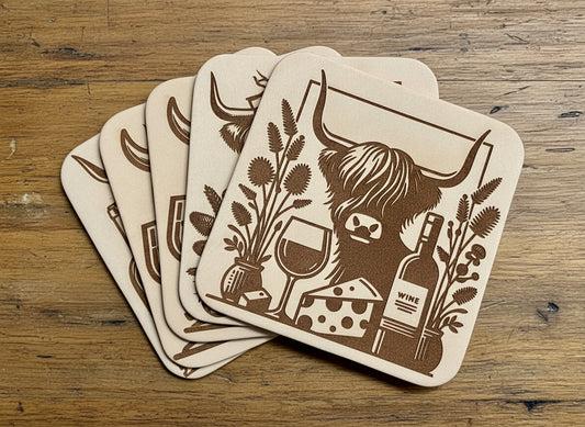 Highland Cow Leather Coasters