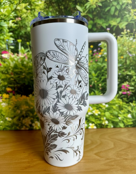 Silver Dragonfly Bloom 40 oz Stainless Steel Tumbler