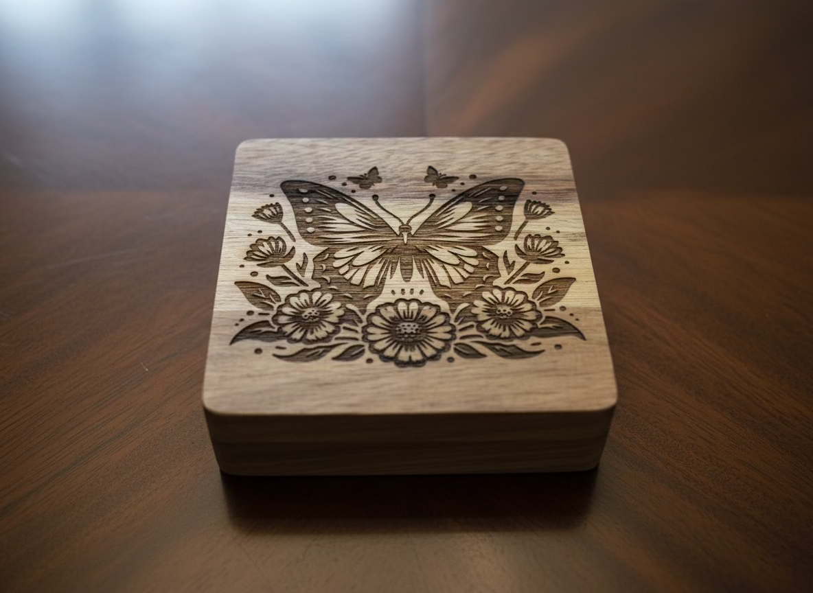 Butterfly Blossom Acacia Wood Coasters