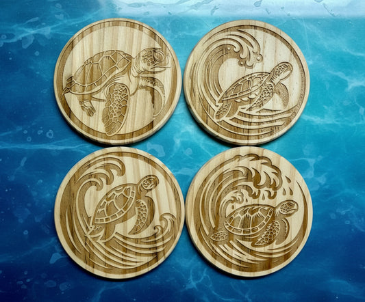 Ocean Wave Turtle Wooden Coasters