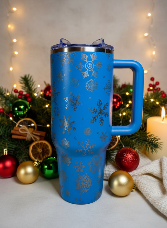 Snowflake Holiday 40oz Stainless Steel Tumbler - Royal Blue