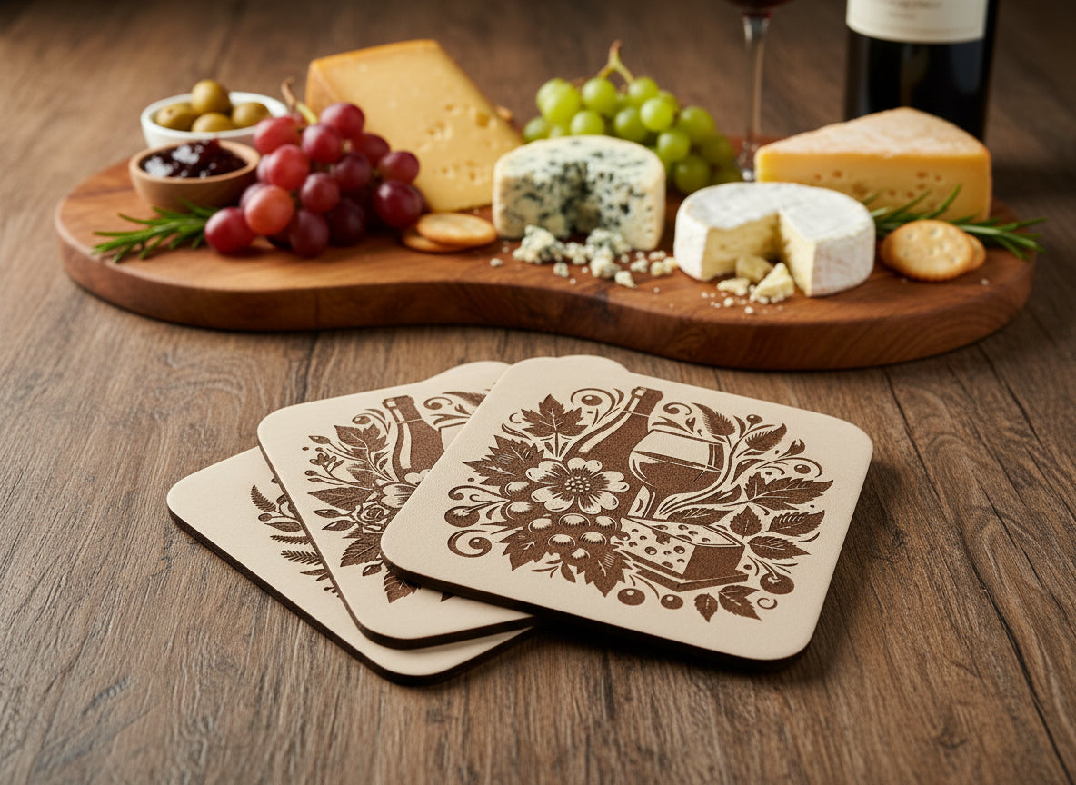 Vintage Wine & Charcuterie Coaster Set”