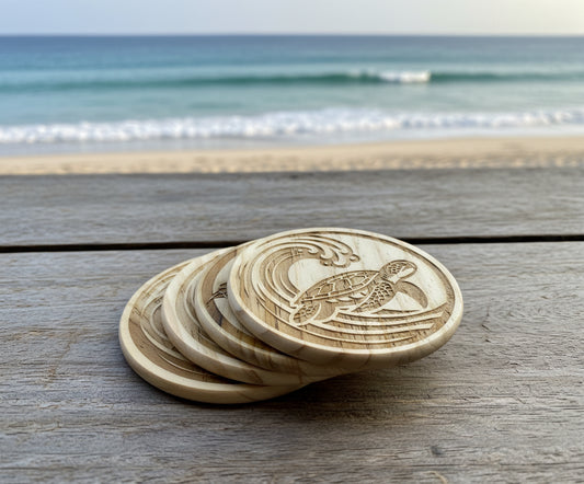 Ocean Wave Turtle Wooden Coasters
