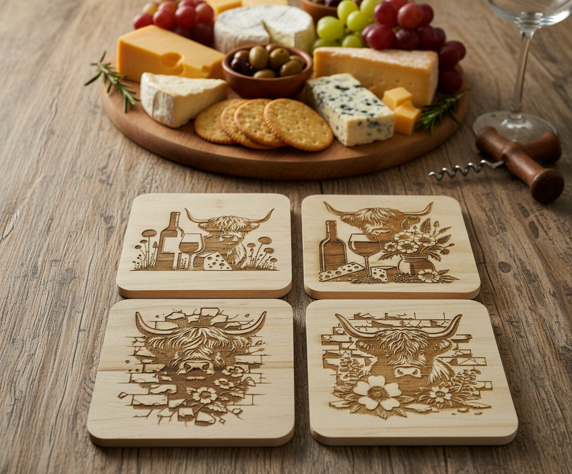 Highland Cow Wooden Coasters