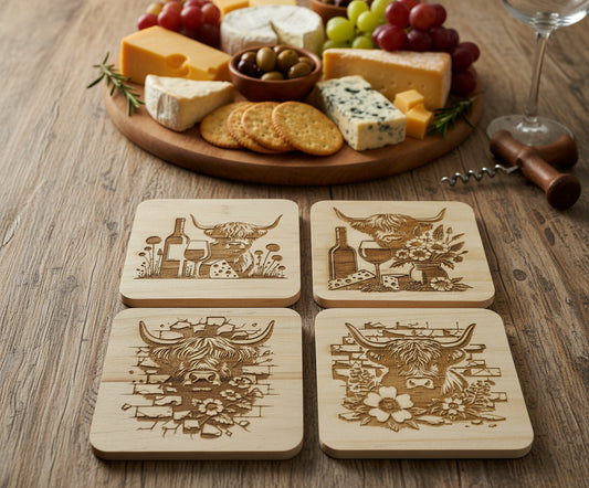 Highland Cow Wooden Coasters