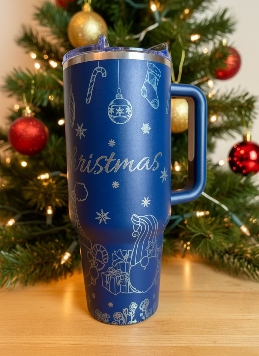Christmas Blue Glow 40oz Stainless Steel Tumbler
