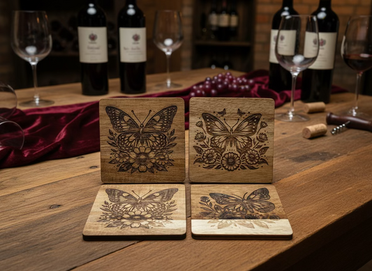 Butterfly Blossom  Acacia Wood Coasters