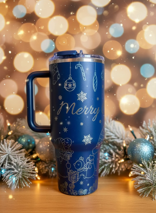 Christmas Blue Glow 40oz Stainless Steel Tumbler