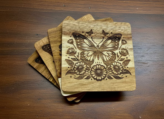 Butterfly Blossom  Acacia Wood Coasters