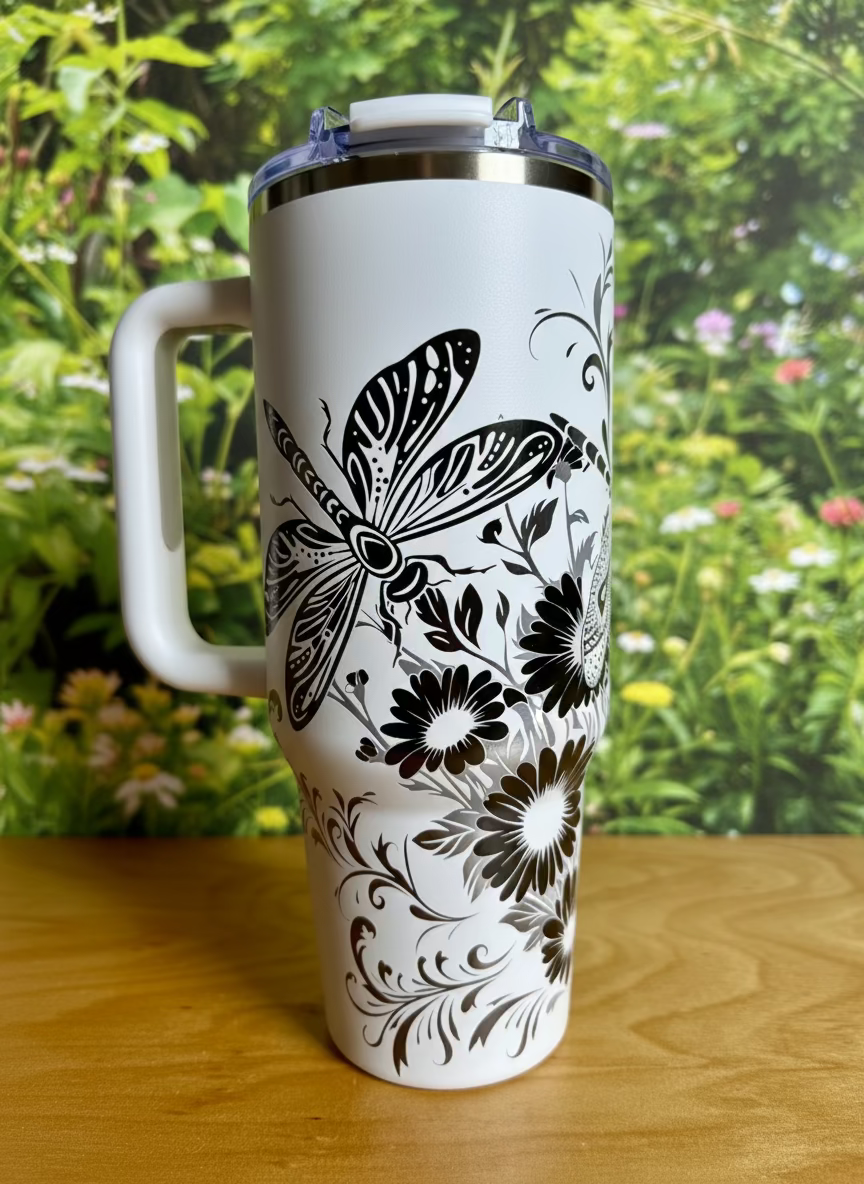 Silver Dragonfly Bloom 40 oz Stainless Steel Tumbler