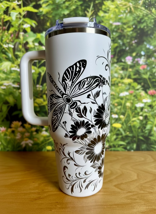 Silver Dragonfly Bloom 40 oz Stainless Steel Tumbler